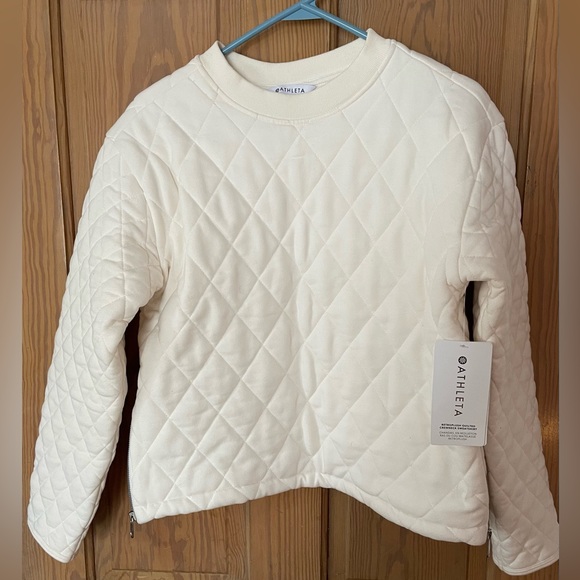 NWT Athleta Retroplush Quilted LS Crewneck Sweatshirt, Off-White, XS - Picture 3 of 10